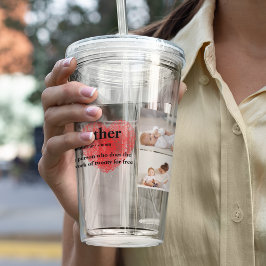 Moderne collage foto's en rode hartritme acryl drinkbeker