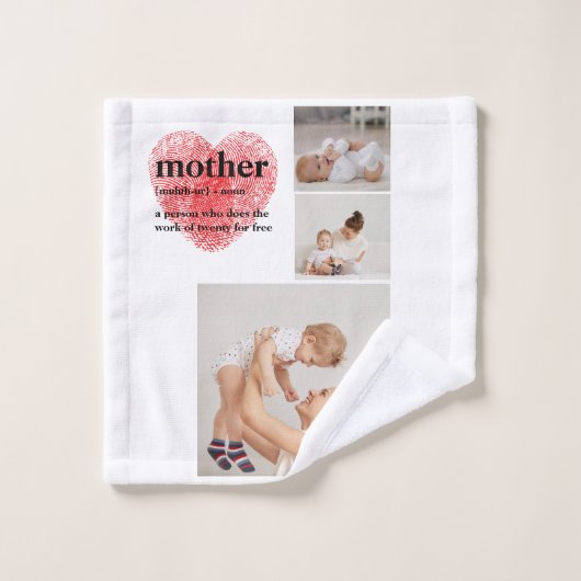 Moderne collage foto's en rode hartritme bad handdoek (Wasdoekje)