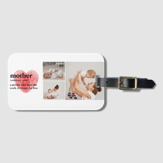 Moderne collage foto's en rode hartritme bagagelabel (Voorkant (horizontaal))