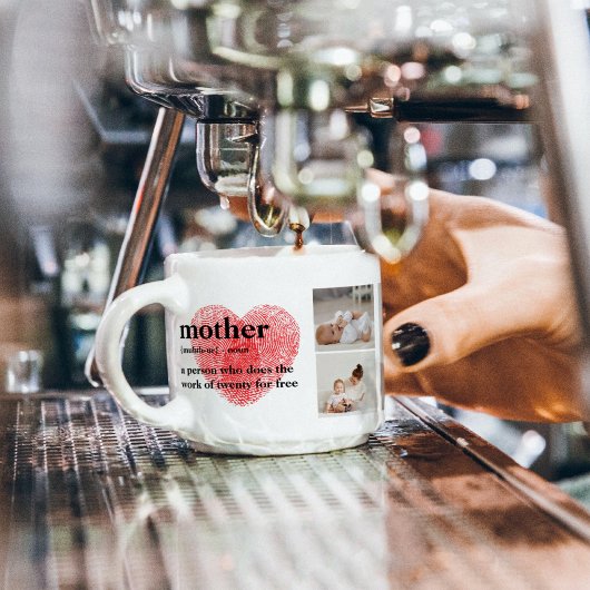 Moderne collage foto's en rode hartritme espresso kop