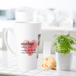 Moderne collage foto's en rode hartritme latte mok