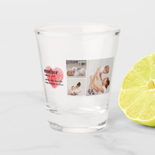 Moderne collage foto's en rode hartritme shot glas (Voorkant)