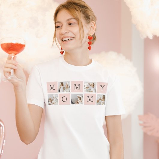 Moderne collage foto's & pastel roze mammie Gift T-shirt