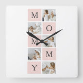 Moderne collage foto's & pastel roze mammie Gift Vierkante Klok (Voorkant)