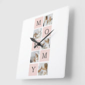 Moderne collage foto's & pastel roze mammie Gift Vierkante Klok (Hoek)
