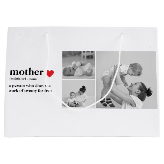 Moderne collage foto's & tekst rood hart moedercad groot cadeauzakje (Voorkant)