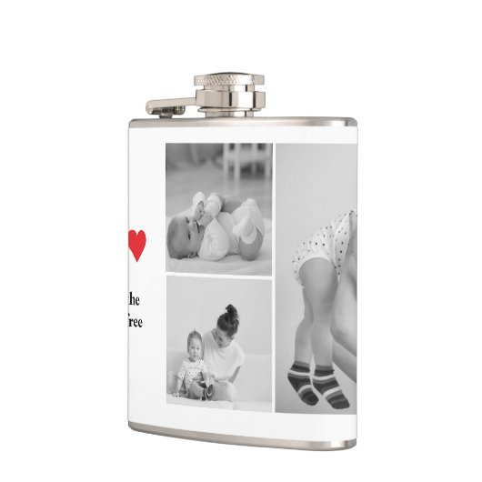 Moderne collage foto's & tekst rood hart moedercad heupfles (Links)