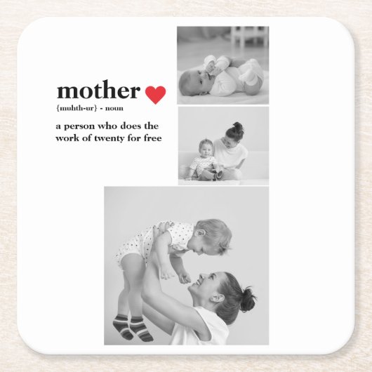 Moderne collage foto's & tekst rood hart moedercad kartonnen onderzetters (Voorkant)