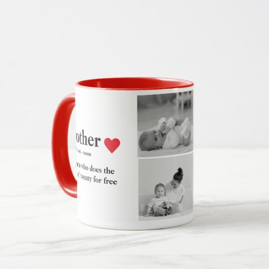 Moderne collage foto's & tekst rood hart moedercad mok (Voorkant links)