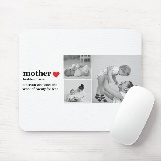 Moderne collage foto's & tekst rood hart moedercad muismat (Met muis)
