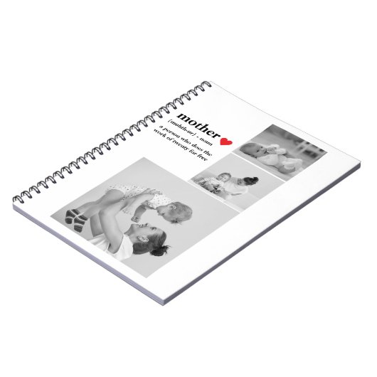 Moderne collage foto's & tekst rood hart moedercad notitieboek (Linkerzijde)