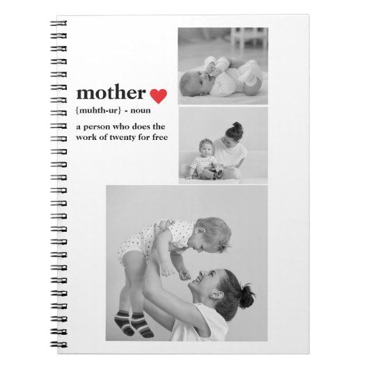 Moderne collage foto's & tekst rood hart moedercad notitieboek (Voorkant)