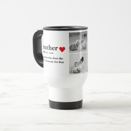 Moderne collage foto's & tekst rood hart moedercad reisbeker (Voorkant links)