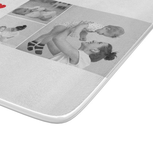 Moderne collage foto's & tekst rood hart moedercad snijplank (Hoek)