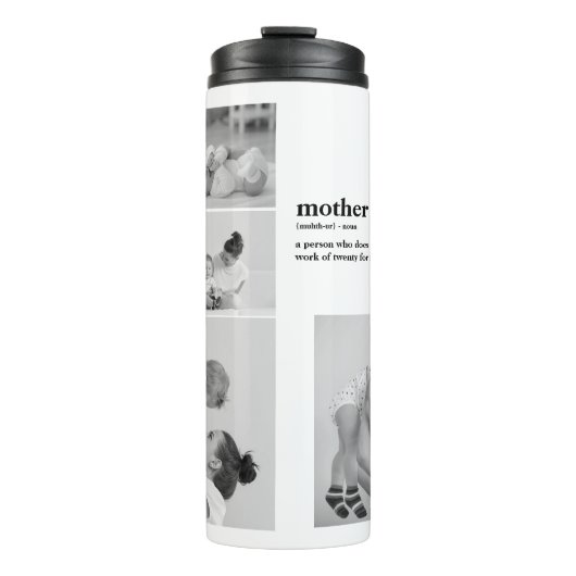 Moderne collage foto's & tekst rood hart moedercad thermosbeker (Voorkant)
