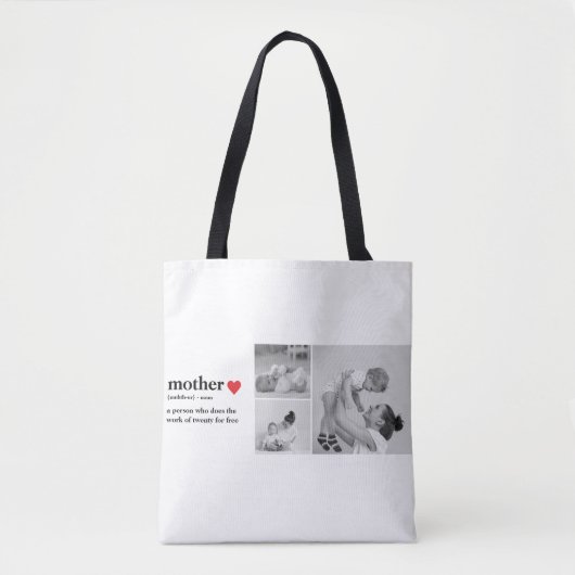 Moderne collage foto's & tekst rood hart moedercad tote bag (Voorkant)