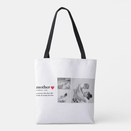 Moderne collage foto's & tekst rood hart moedercad tote bag (Achterkant)