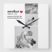 Moderne collage foto's & tekst rood hart moedercad vierkante klok (Voorkant)