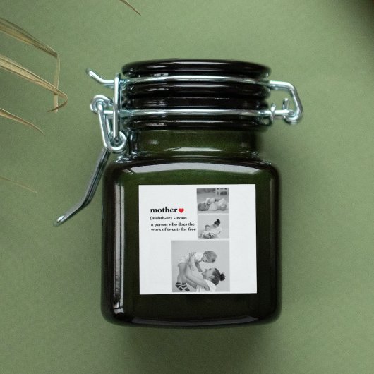 Moderne collage foto's & tekst rood hart moedercad vierkante sticker