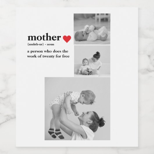 Moderne collage foto's & tekst rood hart moedercad wijn etiket (Enkel label)