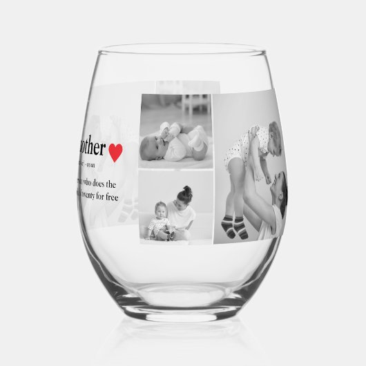 Moderne collage foto's & tekst rood hart moedercad wijnglas zonder voet (Achterkant)