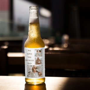 Moderne collage foto's & we houden van papa-cadeau bier etiket