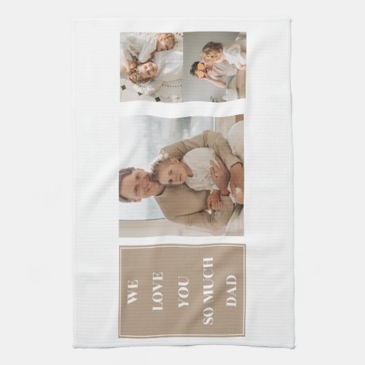 Moderne collage foto's & we houden van papa-cadeau theedoek (Verticaal)