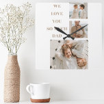 Moderne collage foto's & we houden van papa-cadeau vierkante klok<br><div class="desc">Moderne collage foto's & we houden van papa-cadeautjes</div>