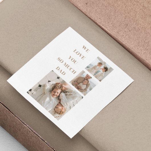 Moderne collage foto's & we houden van papa-cadeau vierkante sticker