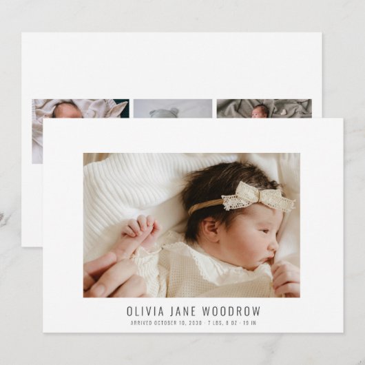 Moderne collage geboortekaartje voor babymeisje (Voorkant / Achterkant)