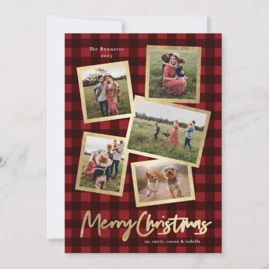 Moderne Collage Gold Merry-kerst met foto's Feestdagenkaart (Voorkant)