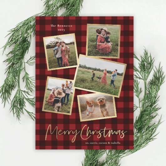 Moderne Collage Gold Merry-kerst met foto's Feestdagenkaart