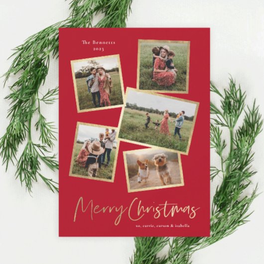Moderne Collage Gold Merry-kerst met foto's Feestdagenkaart