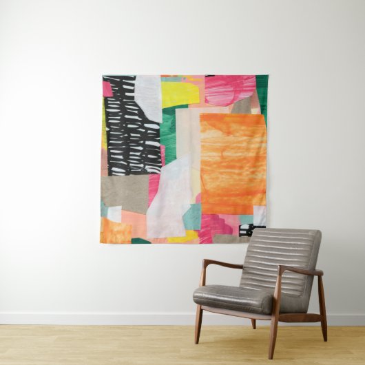 Moderne collage kunst. Gemengde media op canvas. C Wandkleed (In Situ (horizontaal))