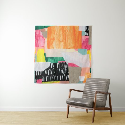 Moderne collage kunst. Gemengde media op canvas. C Wandkleed (In situ)