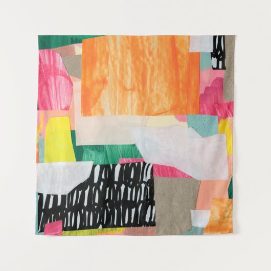 Moderne collage kunst. Gemengde media op canvas. C Wandkleed (Voorkant)