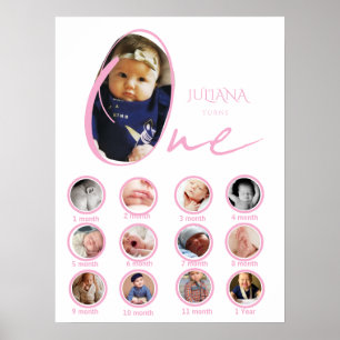 Moderne collage met foto's van eenjarig meisje  poster