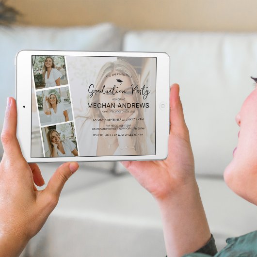 Moderne collage met fotostrips van het afstudeerfe kaart