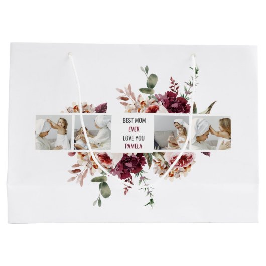 Moderne Collage Photo Flowers Lijst Best mam Gift Groot Cadeauzakje (Achterkant)