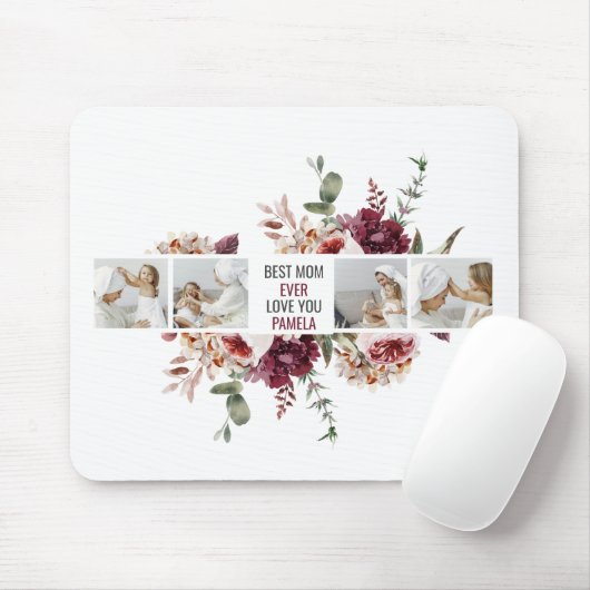 Moderne Collage Photo Flowers Lijst Best mam Gift Muismat (Met muis)