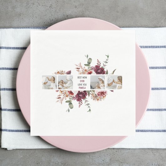 Moderne Collage Photo Flowers Lijst Best mam Gift Servet