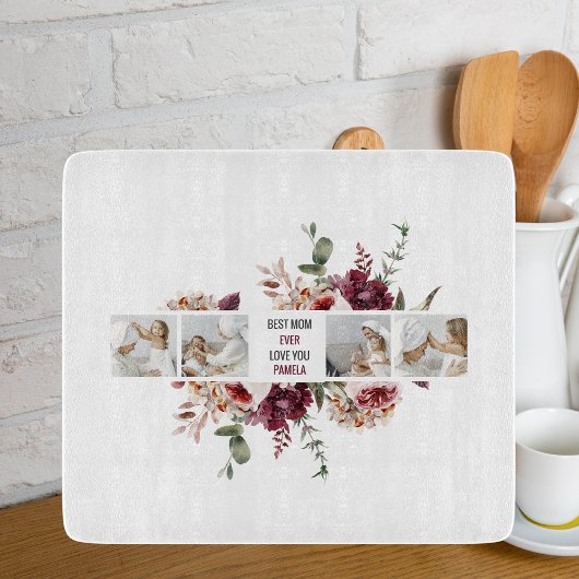 Moderne Collage Photo Flowers Lijst Best mam Gift Snijplank