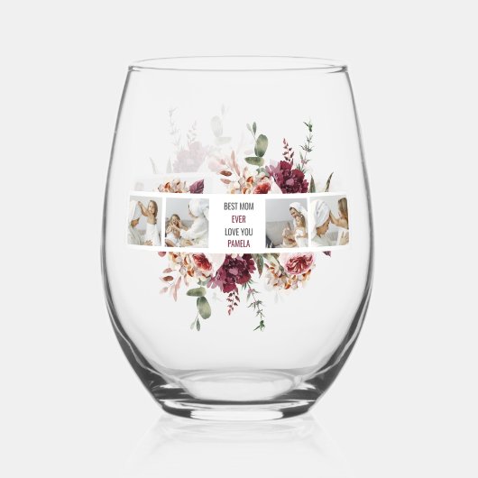 Moderne Collage Photo Flowers Lijst Best mam Gift Wijnglas Zonder Voet (Achterkant)