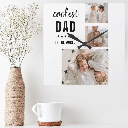 Moderne Collage Photo Happy Fathers Day Gift Vierkante Klok