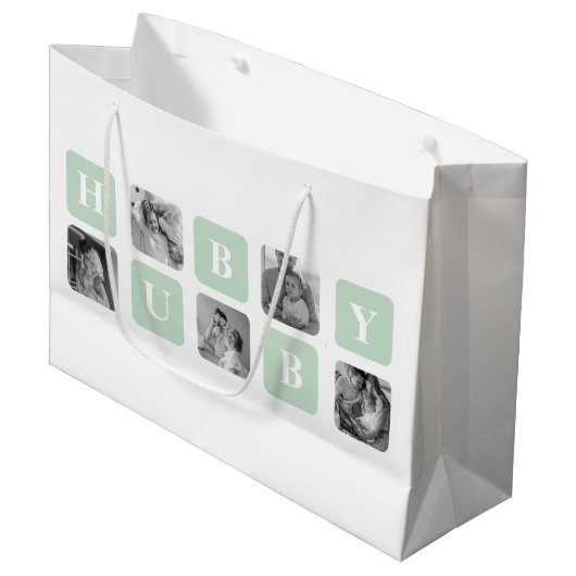 Moderne Collage Photo Mint & Happy FathersDay Gift Groot Cadeauzakje (Voorkant Gekanteld)