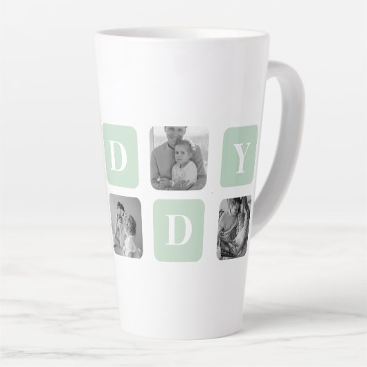 Moderne Collage Photo Mint & Happy FathersDay Gift Latte Mok (Rechterhoek)