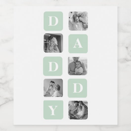 Moderne Collage Photo Mint & Happy FathersDay Gift Wijn Etiket (Enkel label)