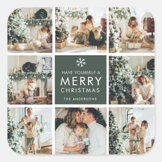 Moderne Collage “Prettig Kerstmis” Multi Foto Vierkante Sticker (Voorkant)