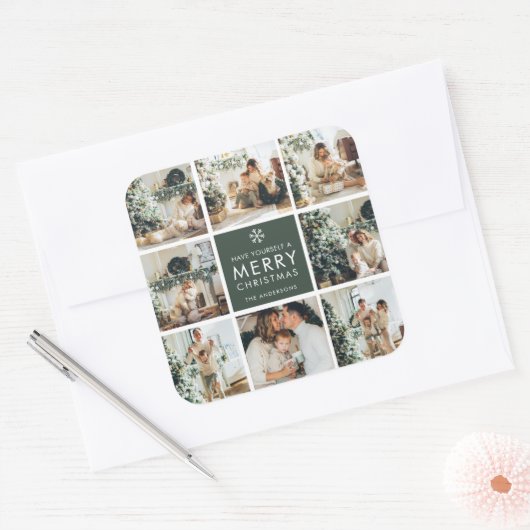 Moderne Collage “Prettig Kerstmis” Multi Foto Vierkante Sticker (Envelop)