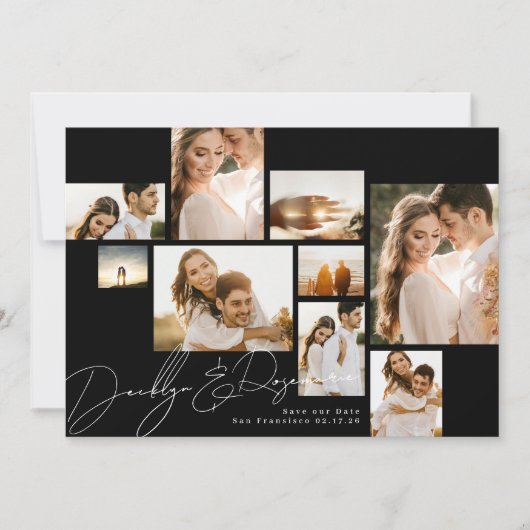 Moderne Collage Qr-code multi-foto Save The Date (Voorkant)